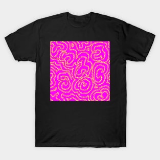 Textured Yellow Doodle on Bright Pink Abstract T-Shirt